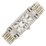 Art Deco Platinum, Gold, Diamond and Seed Pearl Wristwatch, Cartier, France, European Watch & Clock Co