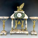 Rare Art Deco Egyptian Gilt Bronze 3 piece Clock Set