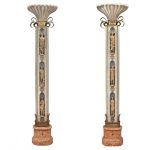 Pair of Art Deco Parcel Gilt Bronze, Metal and Marble Torcheres