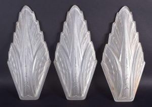 A STYLISH SET OF THREE ART DECO GLASS WALL PLAQUE