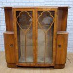 Art Deco French Waterfall Burled Wood Breakfront Curio Display Cabinet