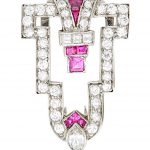 Cartier Art Deco Platinum, Diamond and Ruby Clip