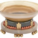 French Art Deco Gold Mounted Agate, Hardstone and Coral Miniature Footed Bowl