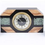 Art Deco inlaid marble / hardstone mantle clock garniture