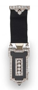 CHAUMET: ART DECO ONYX AND DIAMOND FOB WATCH, CIRCA 1925